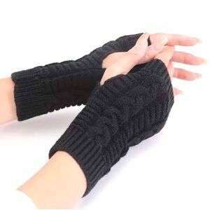 Black Fingerless Gloves | Knit Arm Warmers | Warm Cable Knit | Warm Winter Cozy